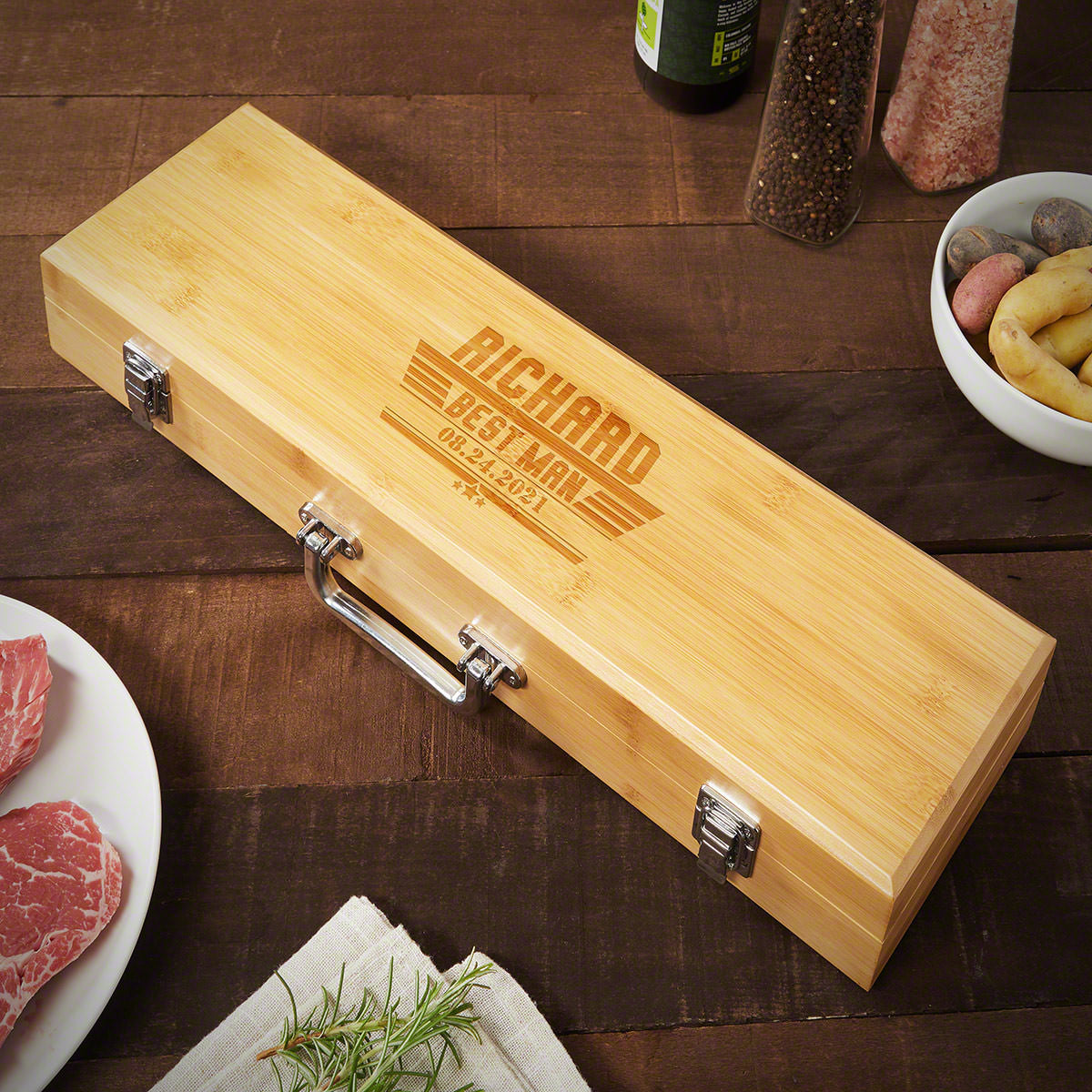 Engraved Bamboo BBQ Tools Gifts for Groomsmen