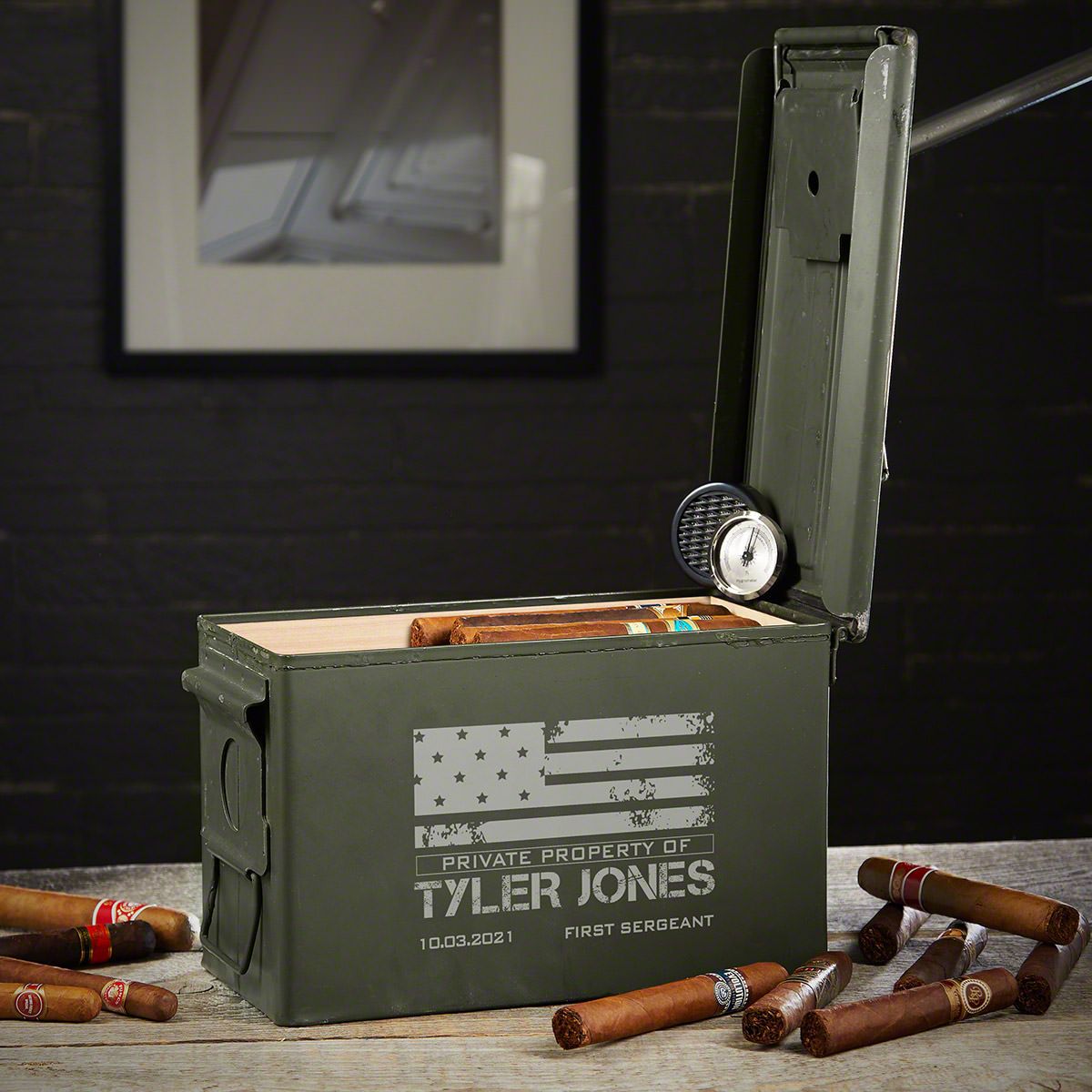 Personalized 50 Cal Cigar Humidor Military Gift