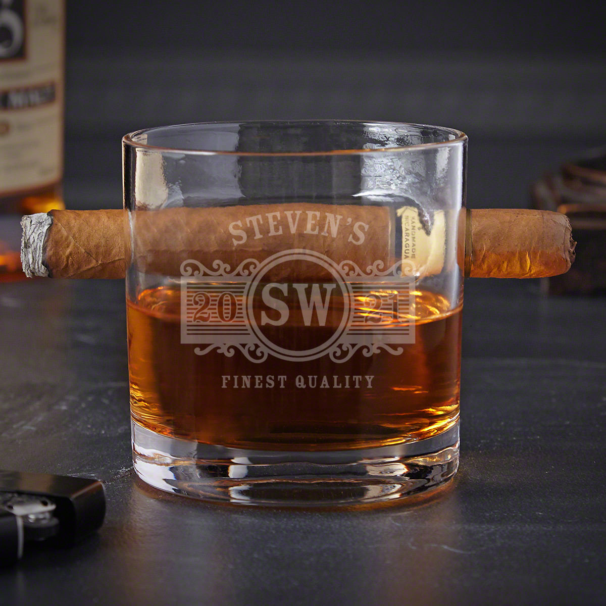 Personalized Round Cigar Whiskey Glass