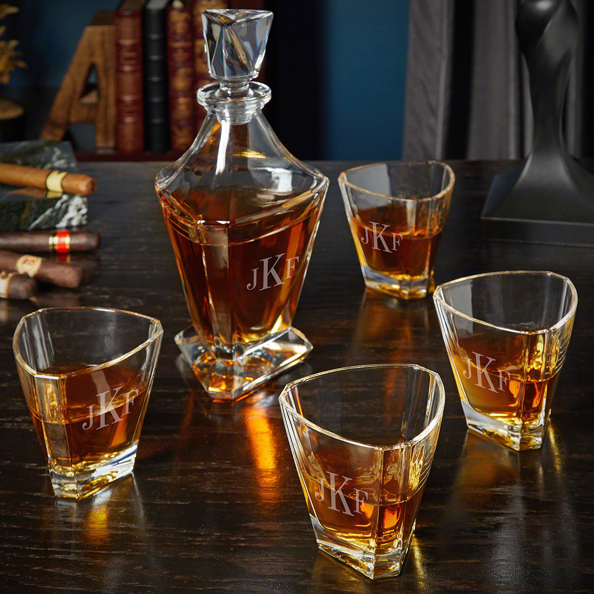 Triangle Bishop Whiskey Decanter & 4 Glasses Set