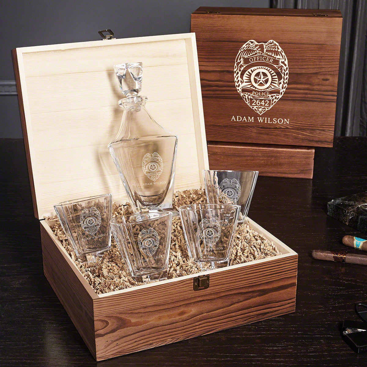 Custom Whiskey Boxed Set of Police Officer Gifts