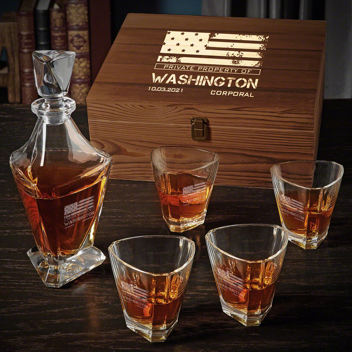 Custom Whiskey Decanter Box Set of Military Gifts