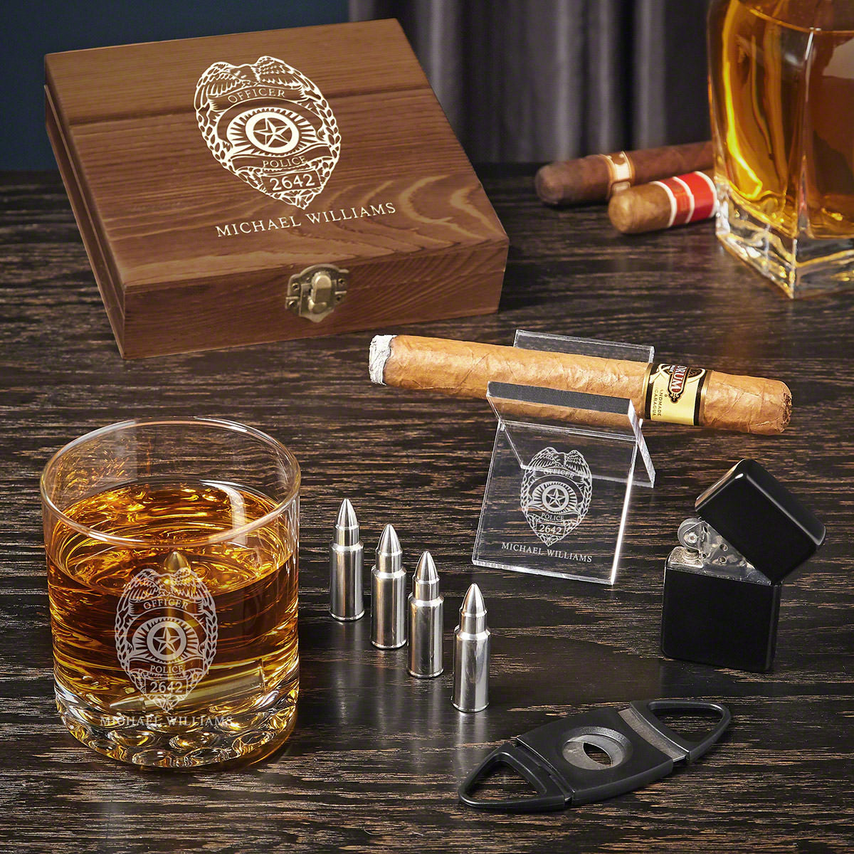 Police Badge Personalized Whiskey and Cigar Gifts for Police Officers