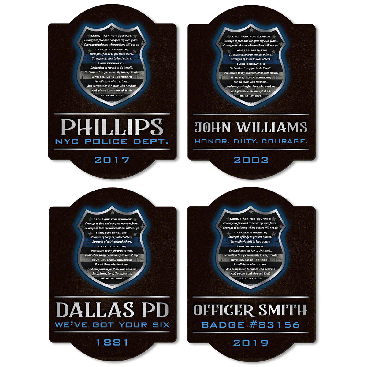 Dedication and Courage Personalized Wood Sign Police Gift