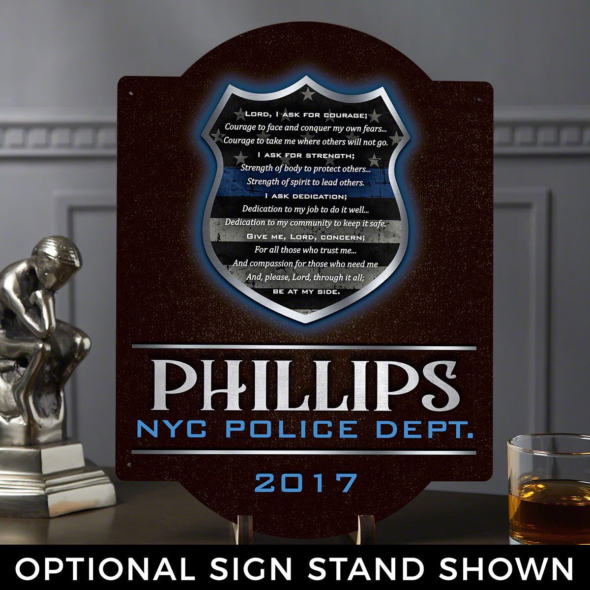 Dedication and Courage Personalized Wood Sign Police Gift