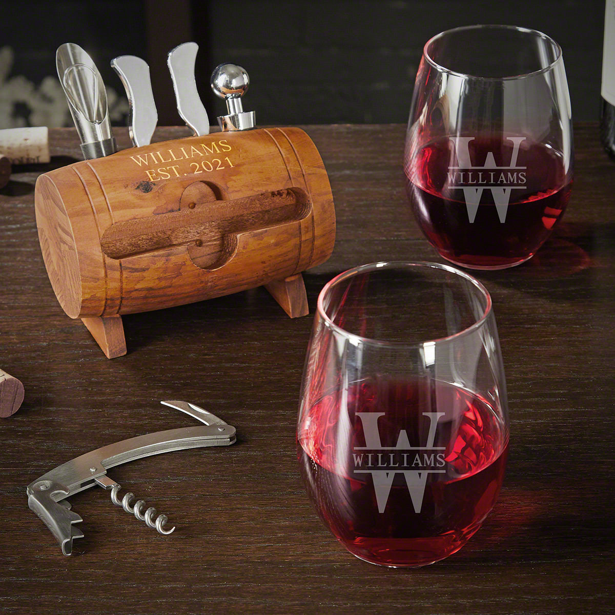 Personalized Wine Opener Set with Wine Glasses