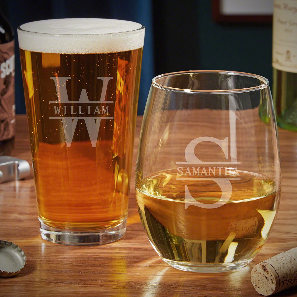 Personalized Wine and Pint Glass Set Gifts for Couples