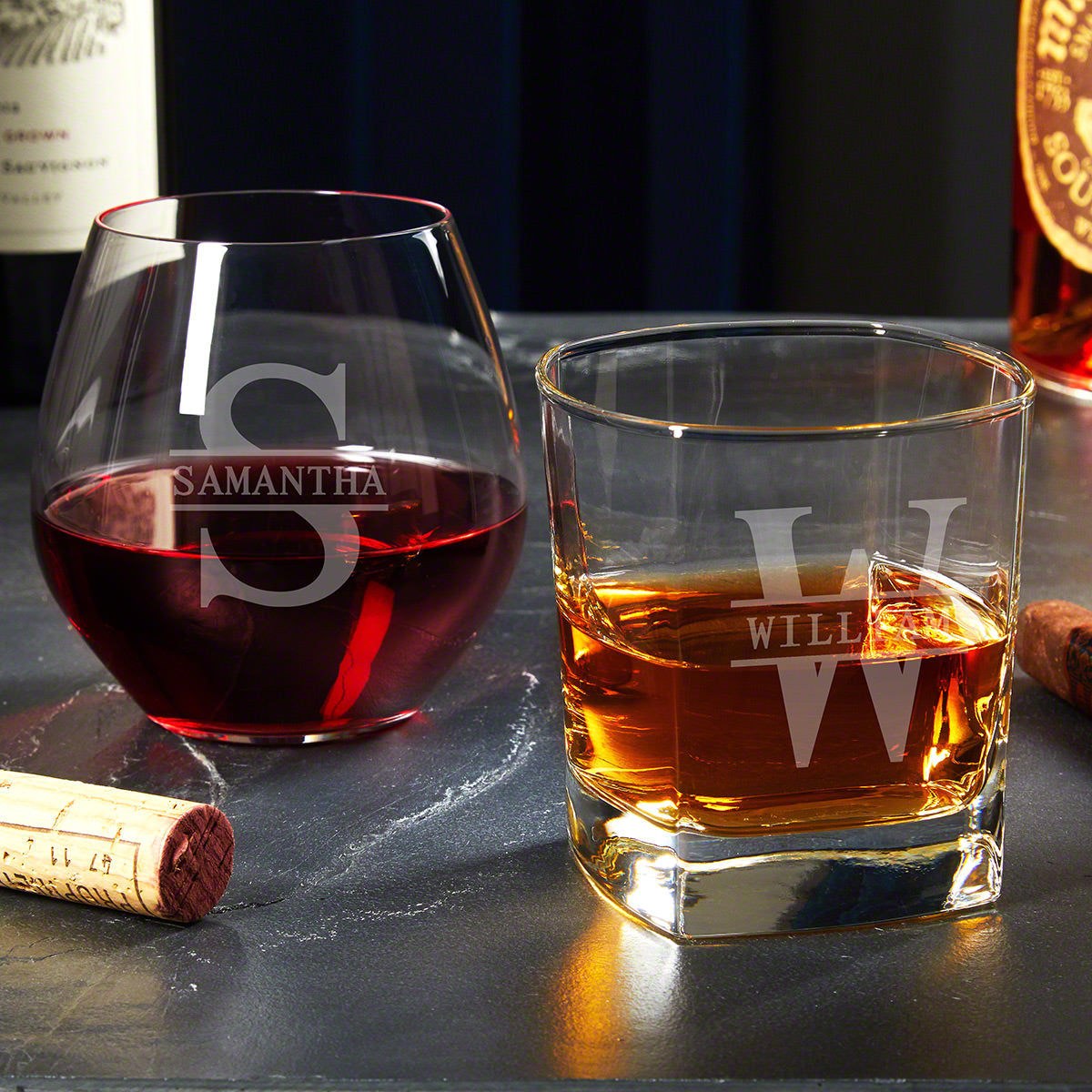 Personalized Wine and Whiskey Glasses His and Her Gifts