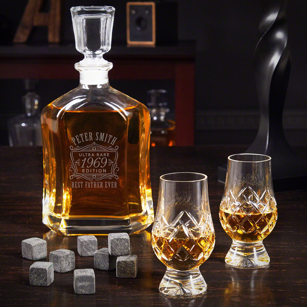 Custom Argos Whiskey Decanter Set with Crystal Glencairn Glasses