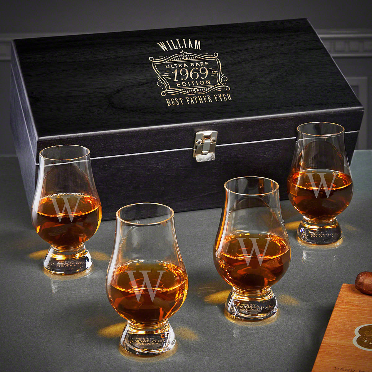 Engraved Glencairn Whiskey Glasses - Ebony Box