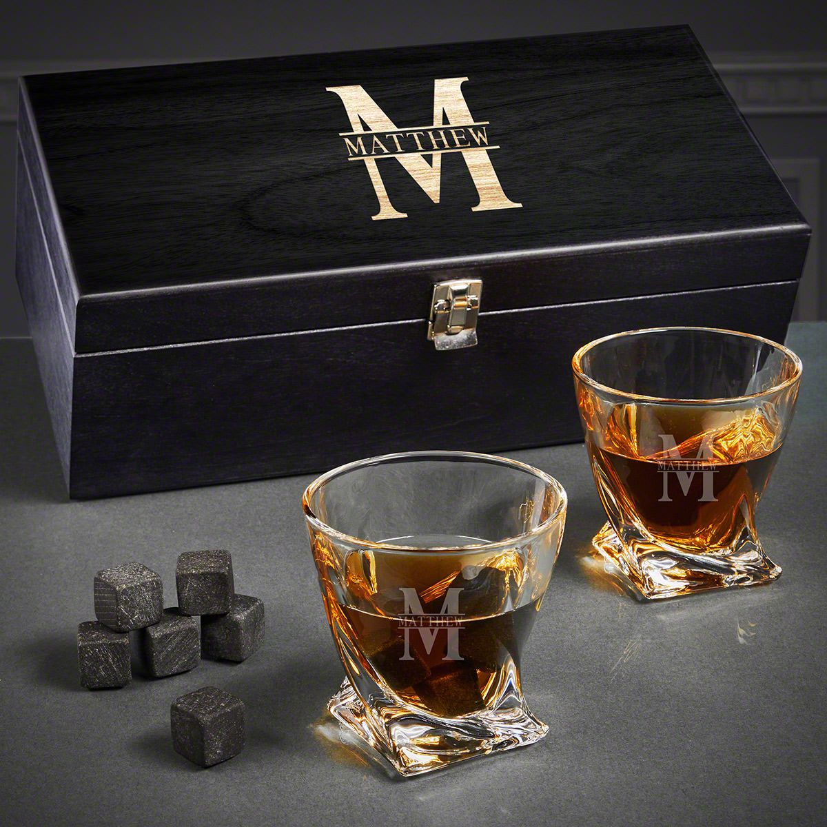 Engraved Twist Whiskey Gifts - Ebony Box