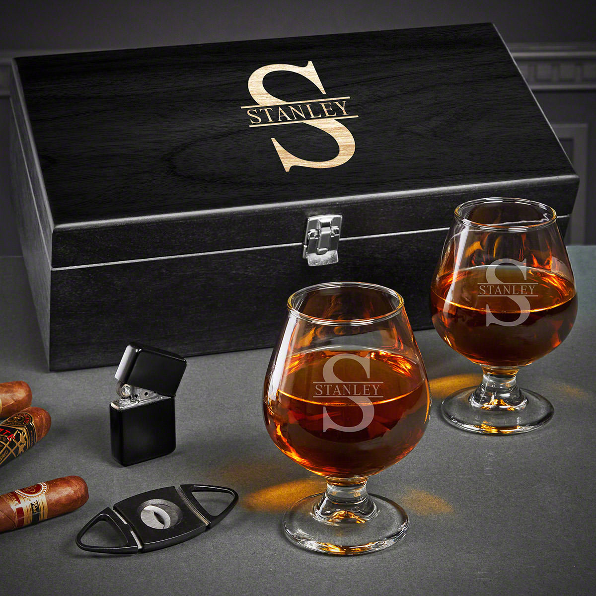 Custom Cognac Glasses Set - Ebony Box