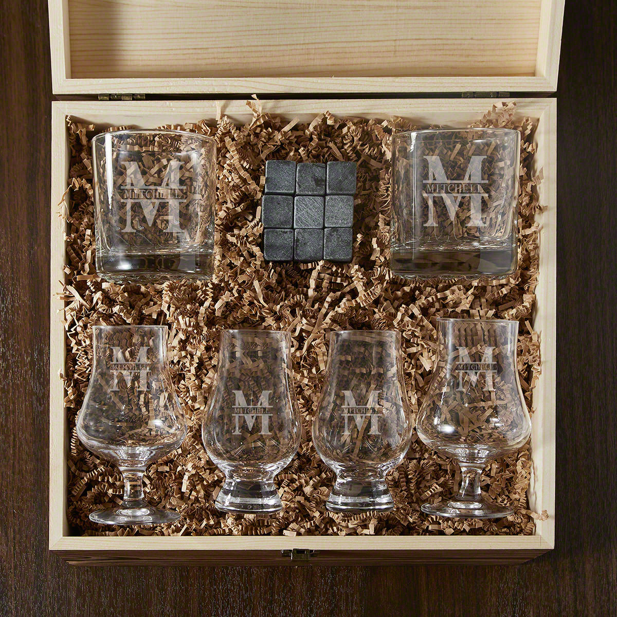 Ultimate Personalized Whiskey Tasting Set - 8pc Gift Boxed Set with Glencairn, Rocks & Nosing Glasses
