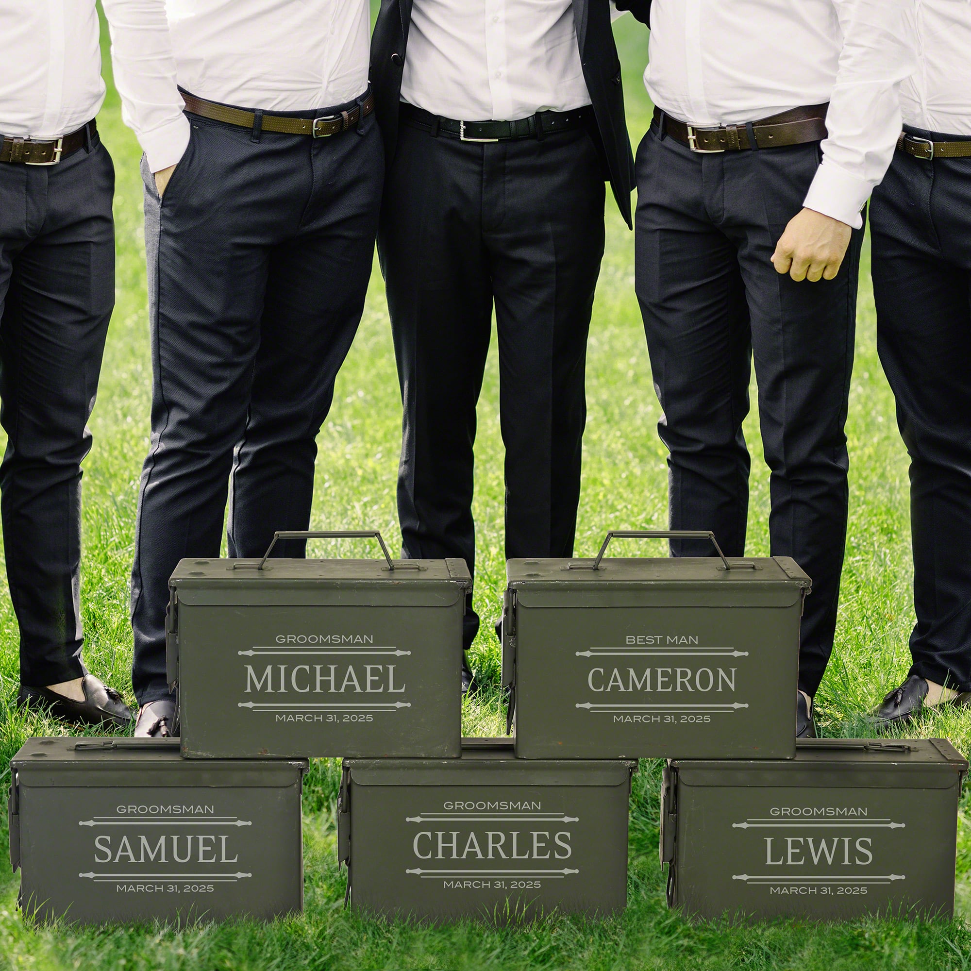 Engraved Ammo Box Non-Traditional Groomsmen Gifts - Set of 5 Whiskey Gifts with Glasses