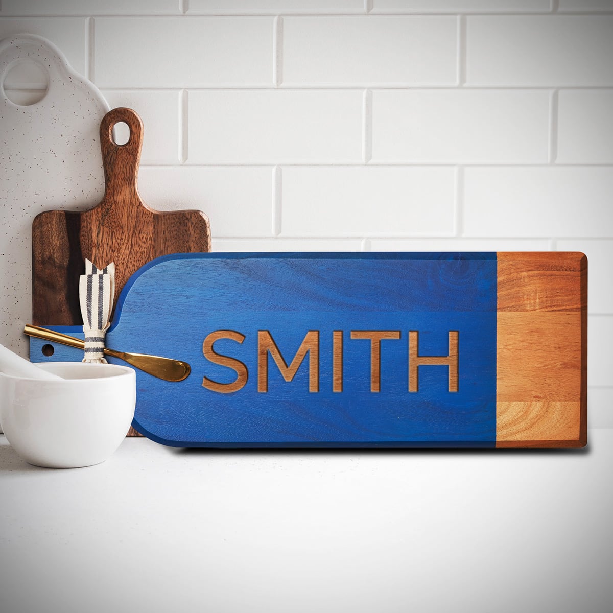 Azure Personalized Charcuterie Board with Spreader Knife