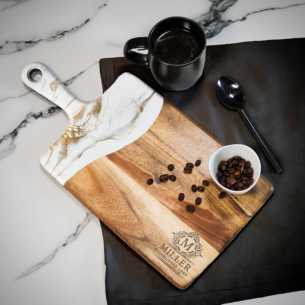 Belmont Large Charcuterie Board - Artisan White and Gold Resin
