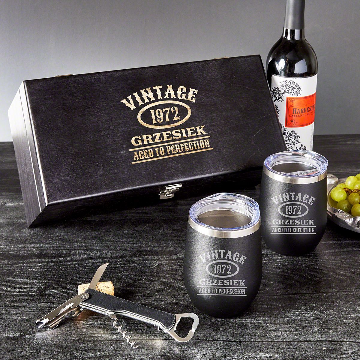 Custom Insulated Wine Tumbler Gift Set - Ebony Box