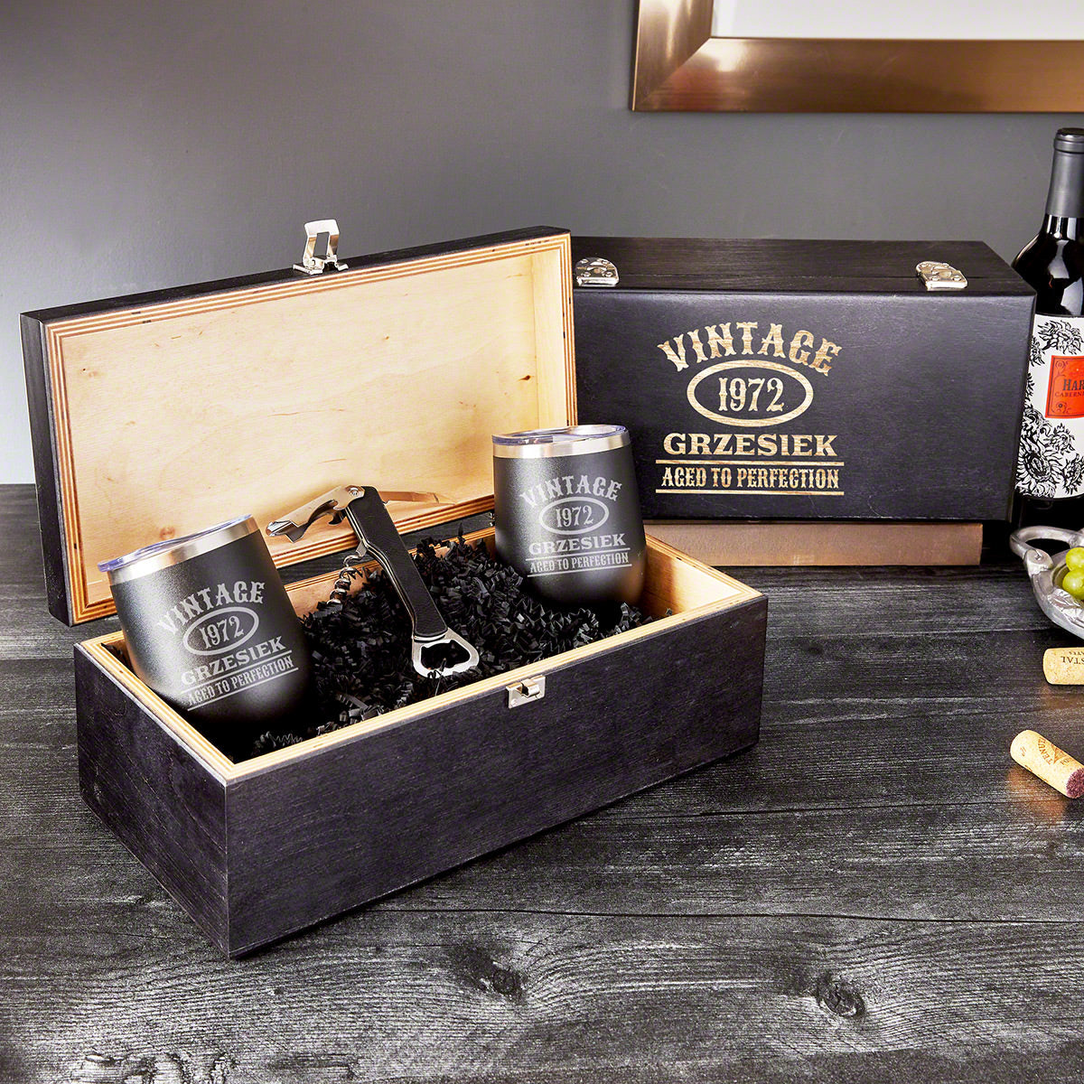 Custom Insulated Wine Tumbler Gift Set - Ebony Box