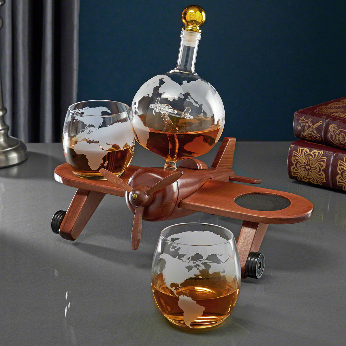 Airplane Whiskey Decanter Set with Globe Glasses