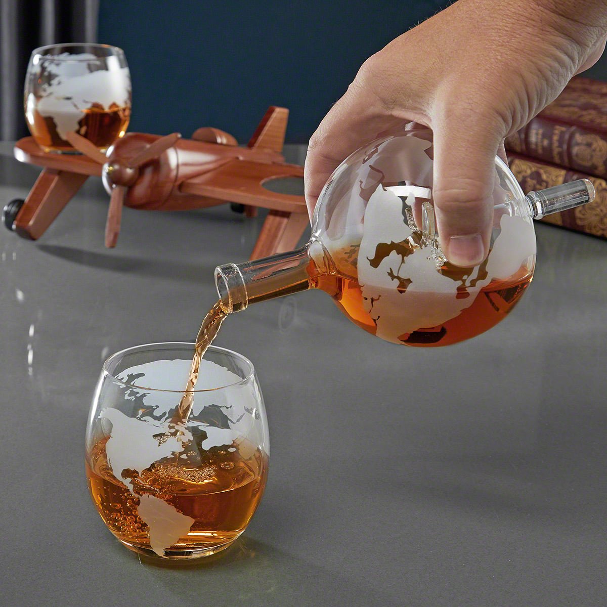 Airplane Whiskey Decanter Set with Globe Glasses