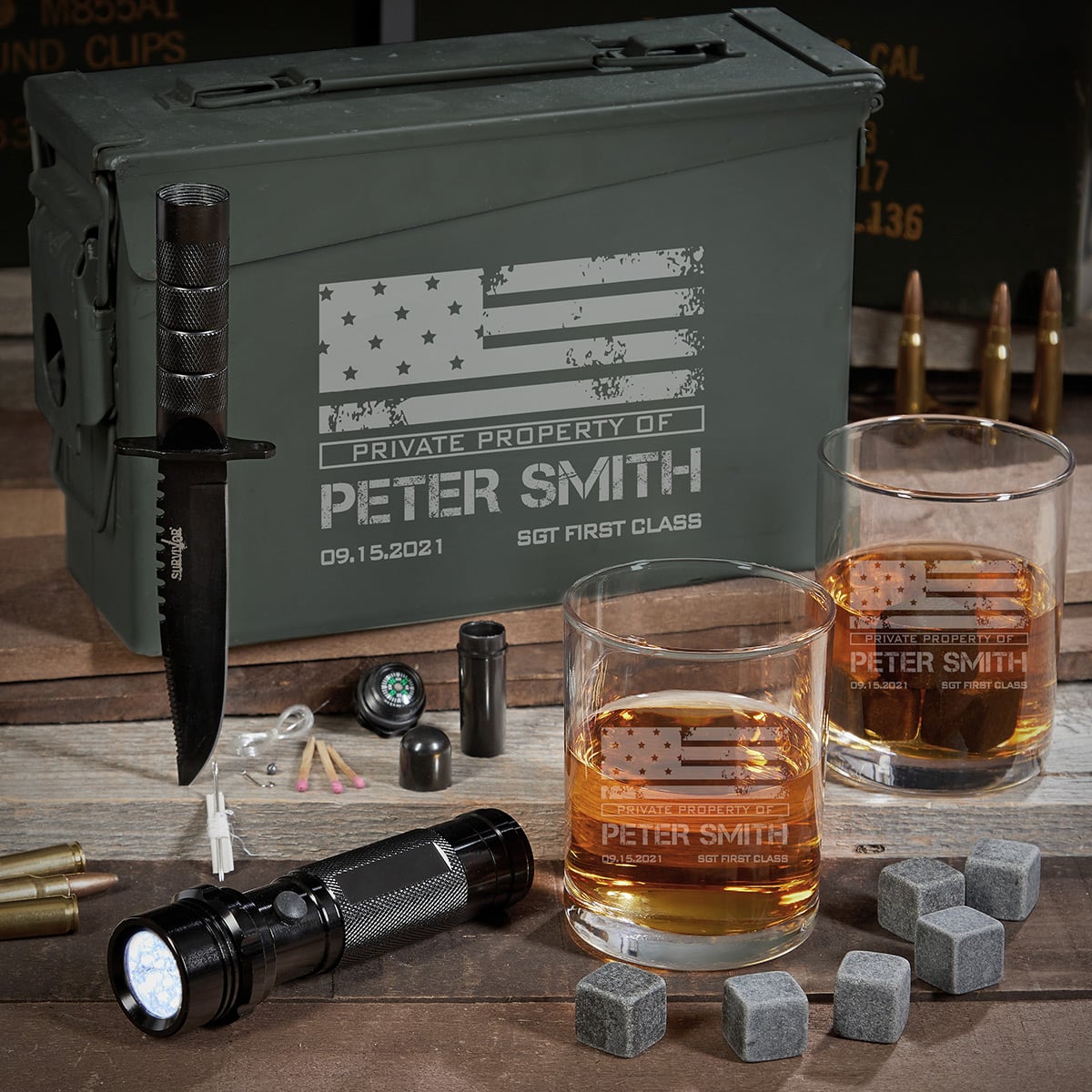 USA American Heroes Engraved Tactical Kit Ammo Can Military Gift