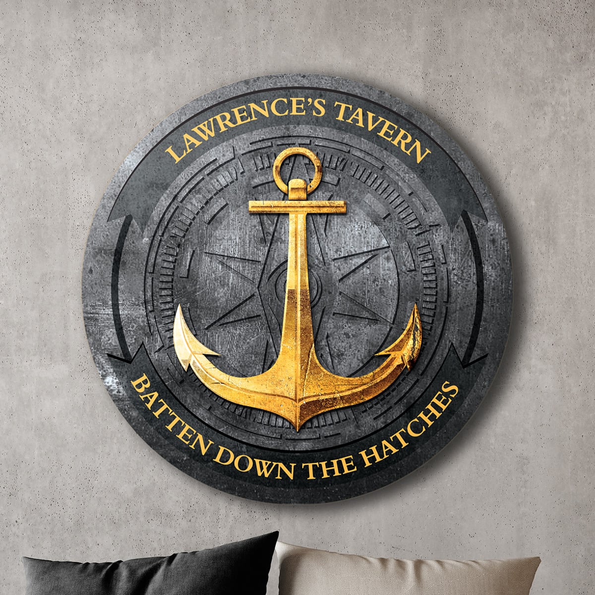 Anchors Aweigh Personalized Round Wood Tavern Sign