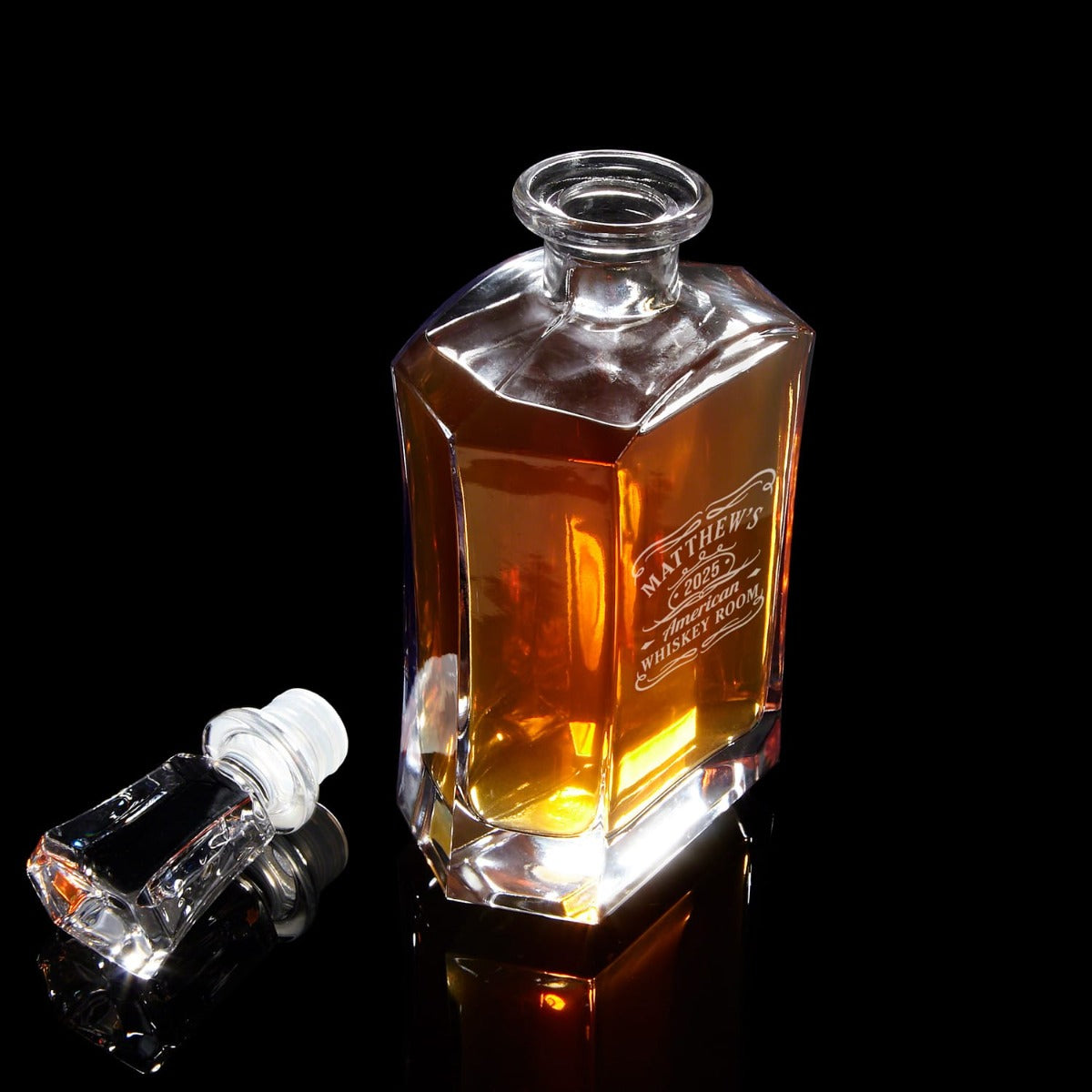 Glacier Personalized Whiskey Glasses and Crystal Decanter Set - 6pc Ebony Black Box