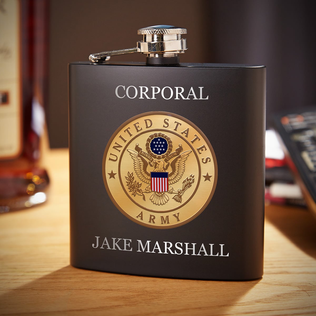 Army Crest Personalized Blackout Flask Army Gift