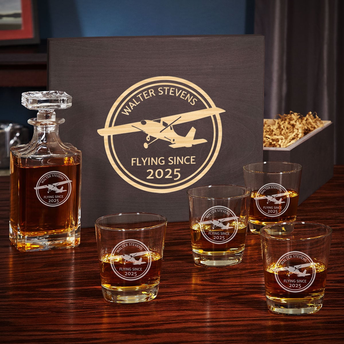 Aviator Personalized Decanter Set and Glasses