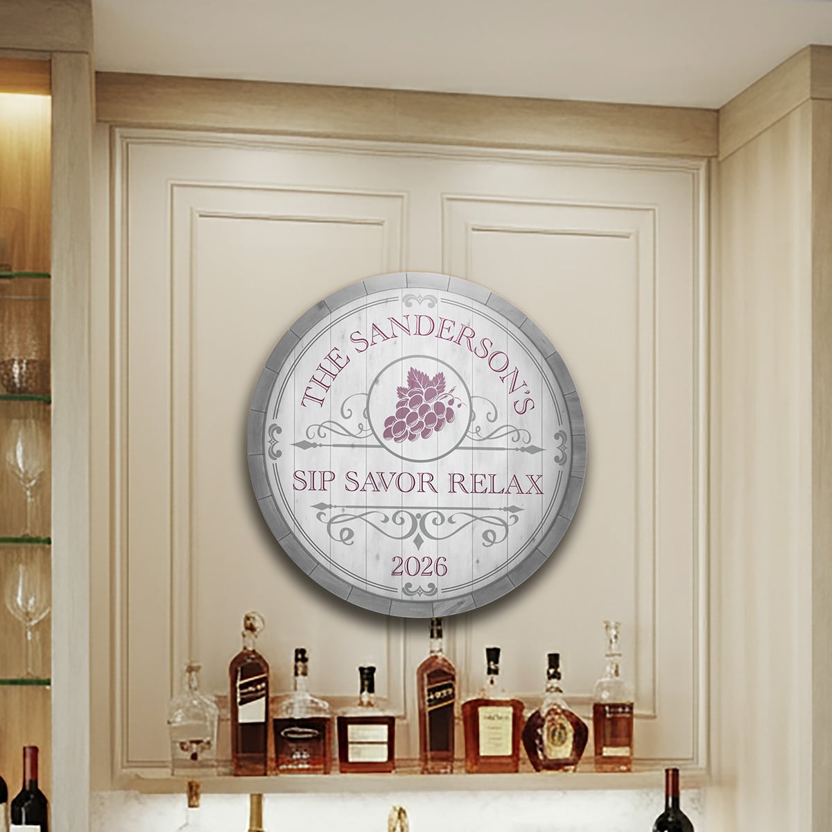 Beauteous Barrel Personalized Wine Cellar Sign (2 Designs)