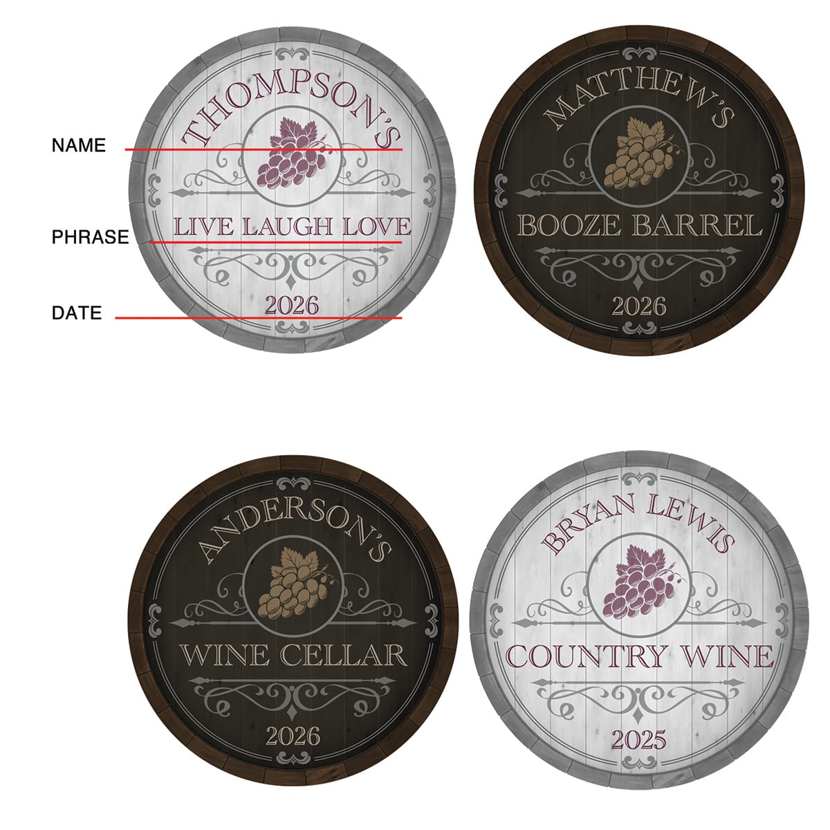 Beauteous Barrel Personalized Wine Cellar Sign (2 Designs)