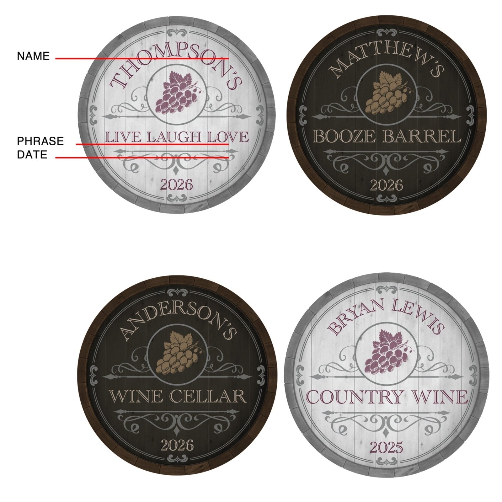 Beauteous Barrel Personalized Wine Cellar Sign (2 Designs)