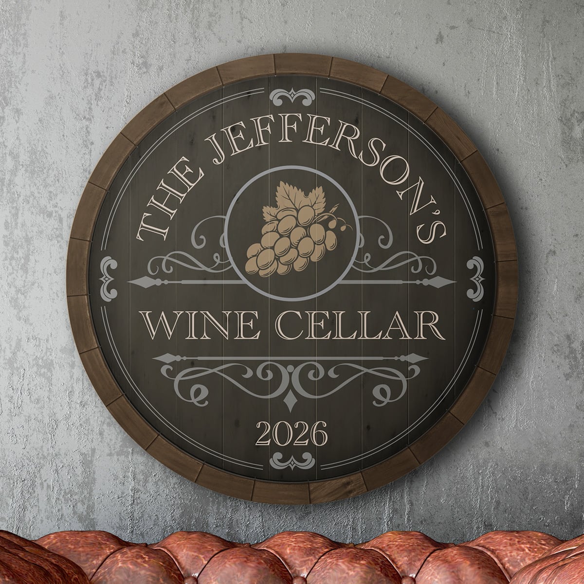 Beauteous Barrel Personalized Wine Cellar Sign (2 Designs)