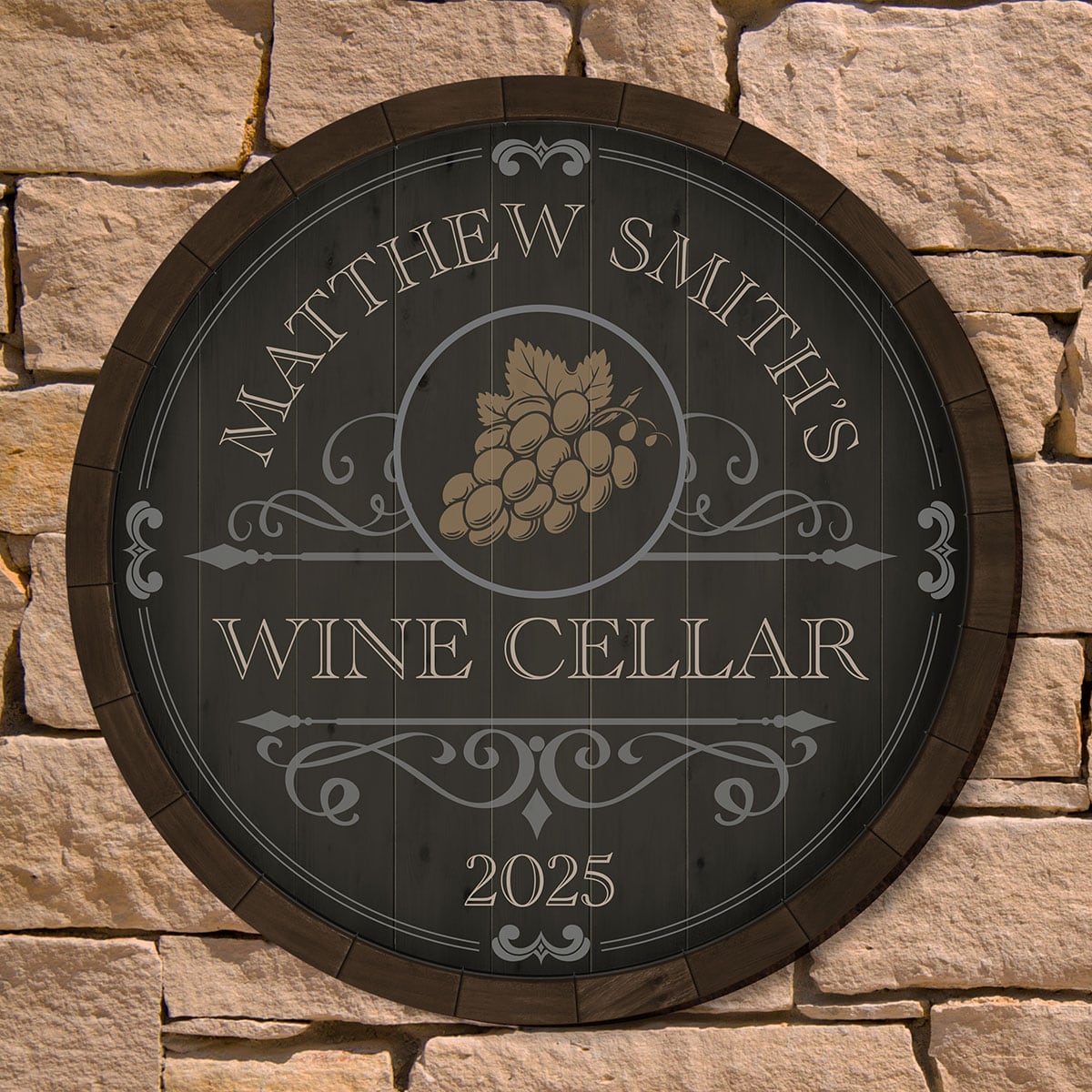 Beauteous Barrel Personalized Wine Cellar Sign (2 Designs)