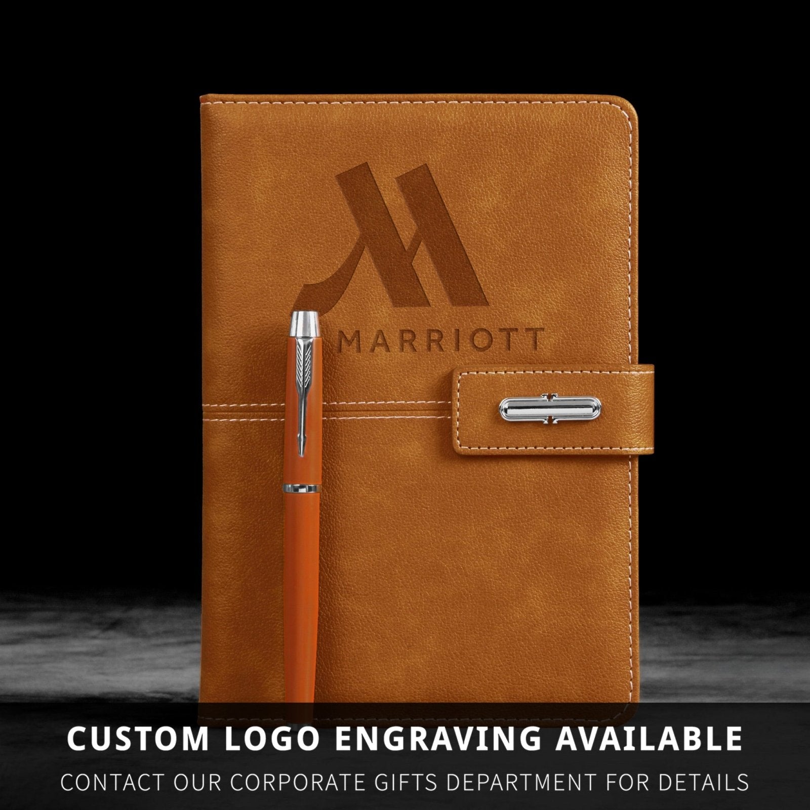 Beckford Custom Hardcover Lined Notebook with Pen - Tan