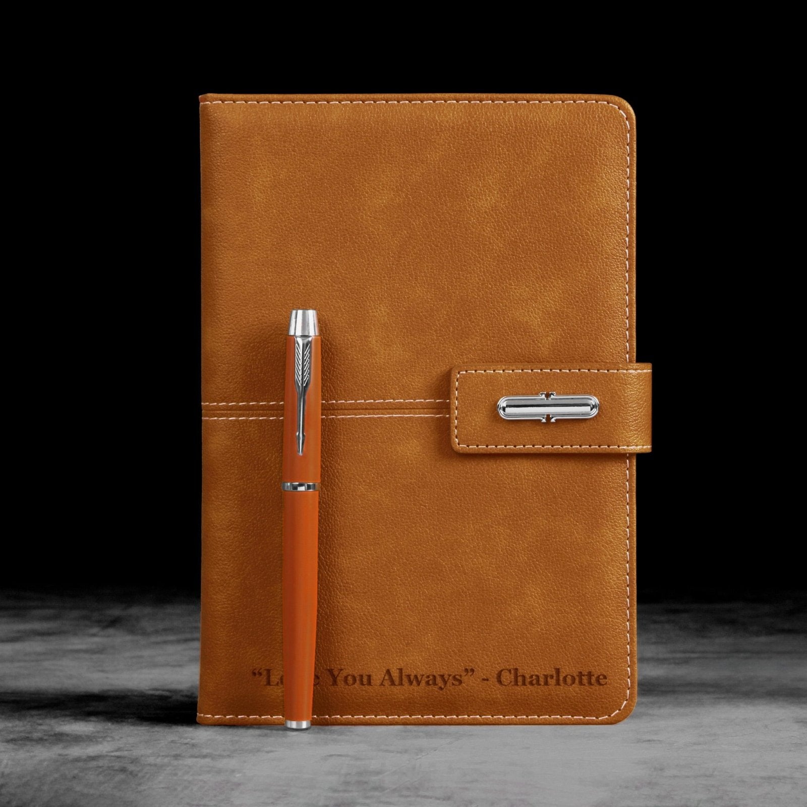 Beckford Custom Hardcover Lined Notebook with Pen - Tan