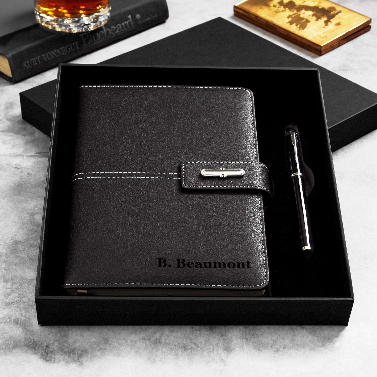 Beckford Personalized Hardcover Lined Notebook Set - Black