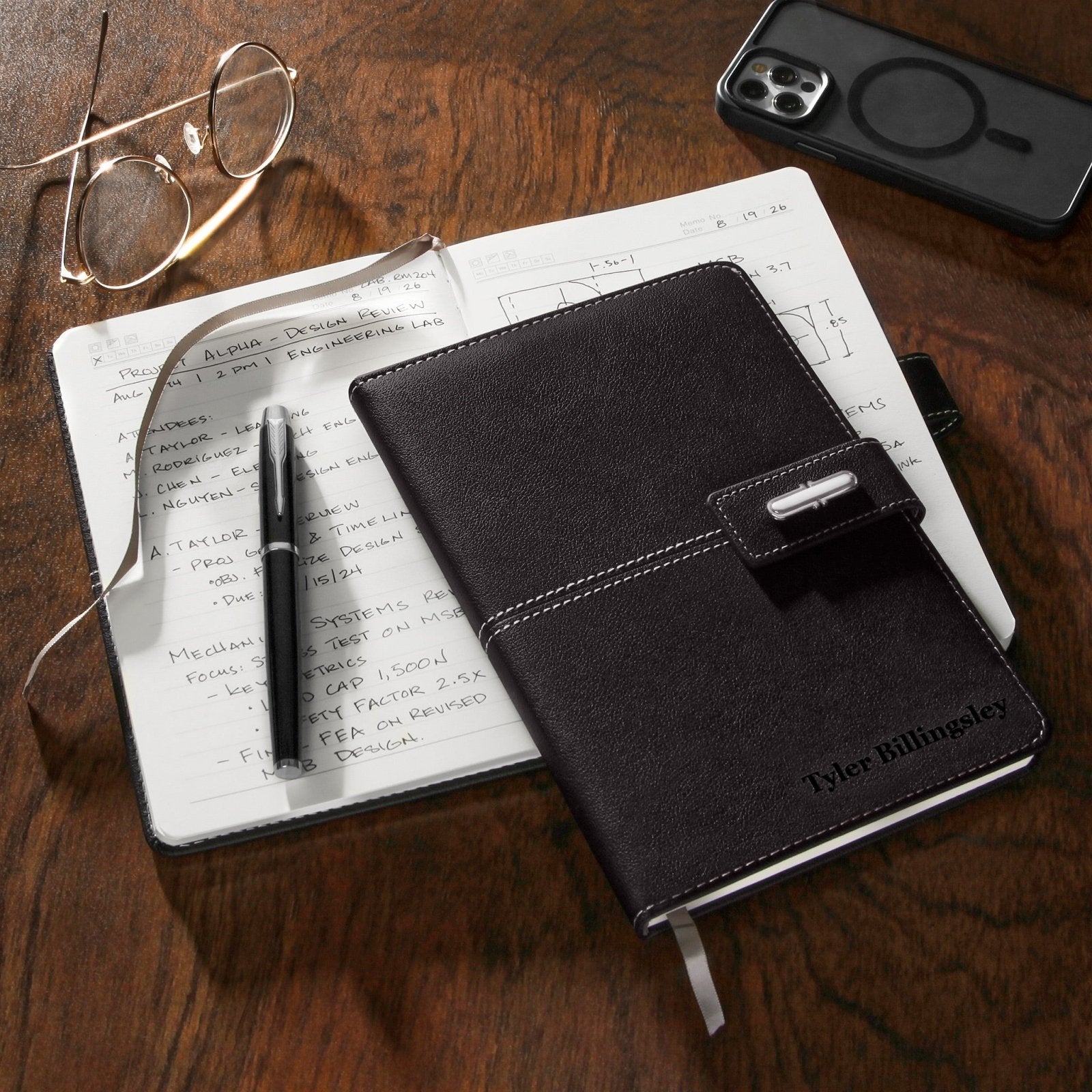 Beckford Personalized Hardcover Lined Notebook Set - Black