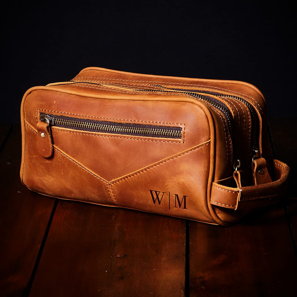 Mens leather toiletry bag personalized sale