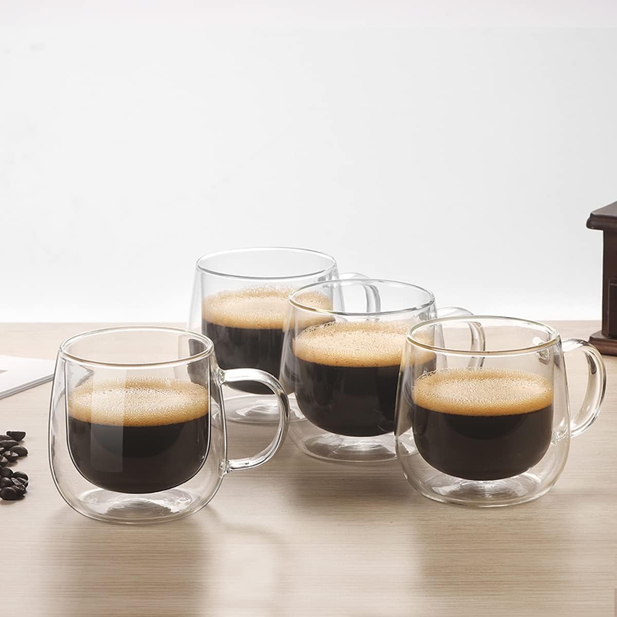 Benson Double Wall Glass Coffee Mugs, Set of 4