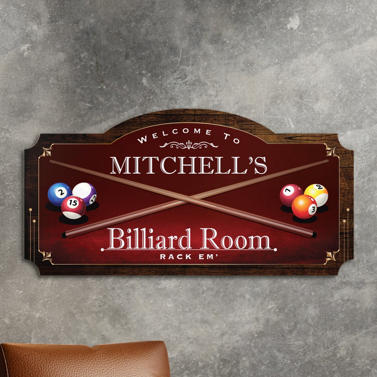 Billiard Room Personalized Wood Home Sign