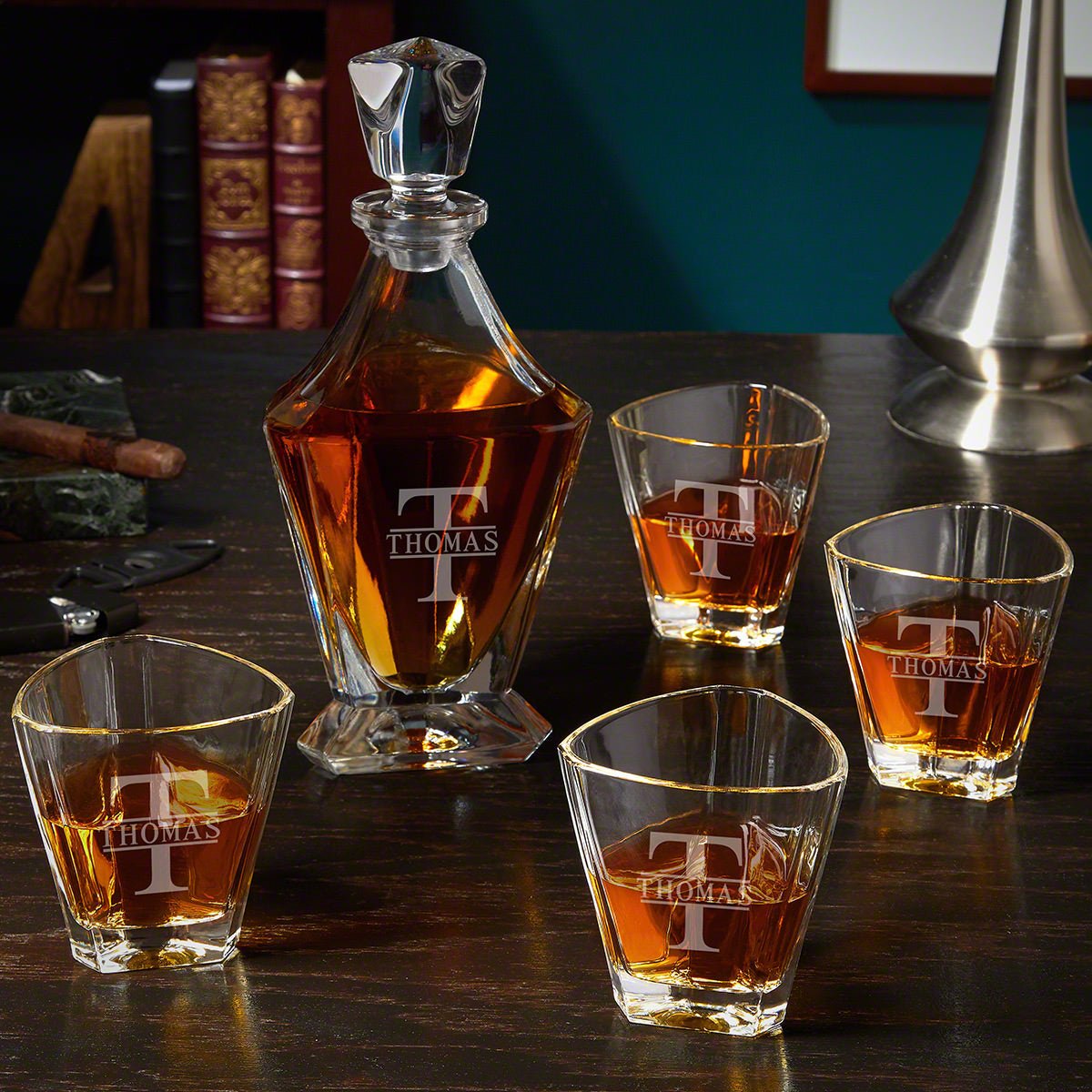 Bishop Whiskey Decanter & 4 Glasses Set