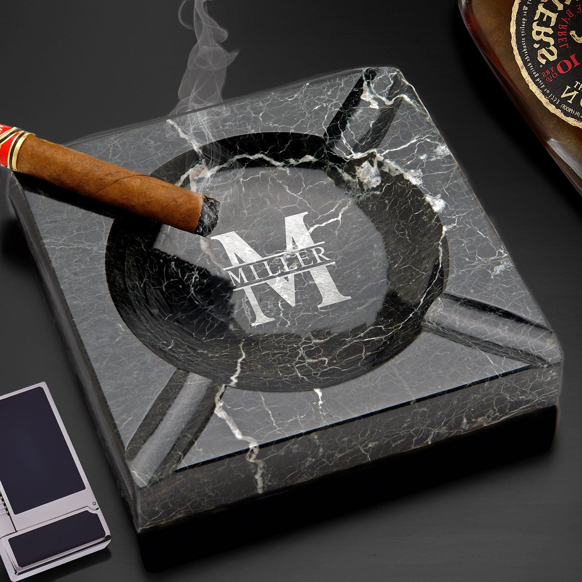 Black Square Marble Cigar Ashtray Indoor / Outdoor (Custom Engraving Available)