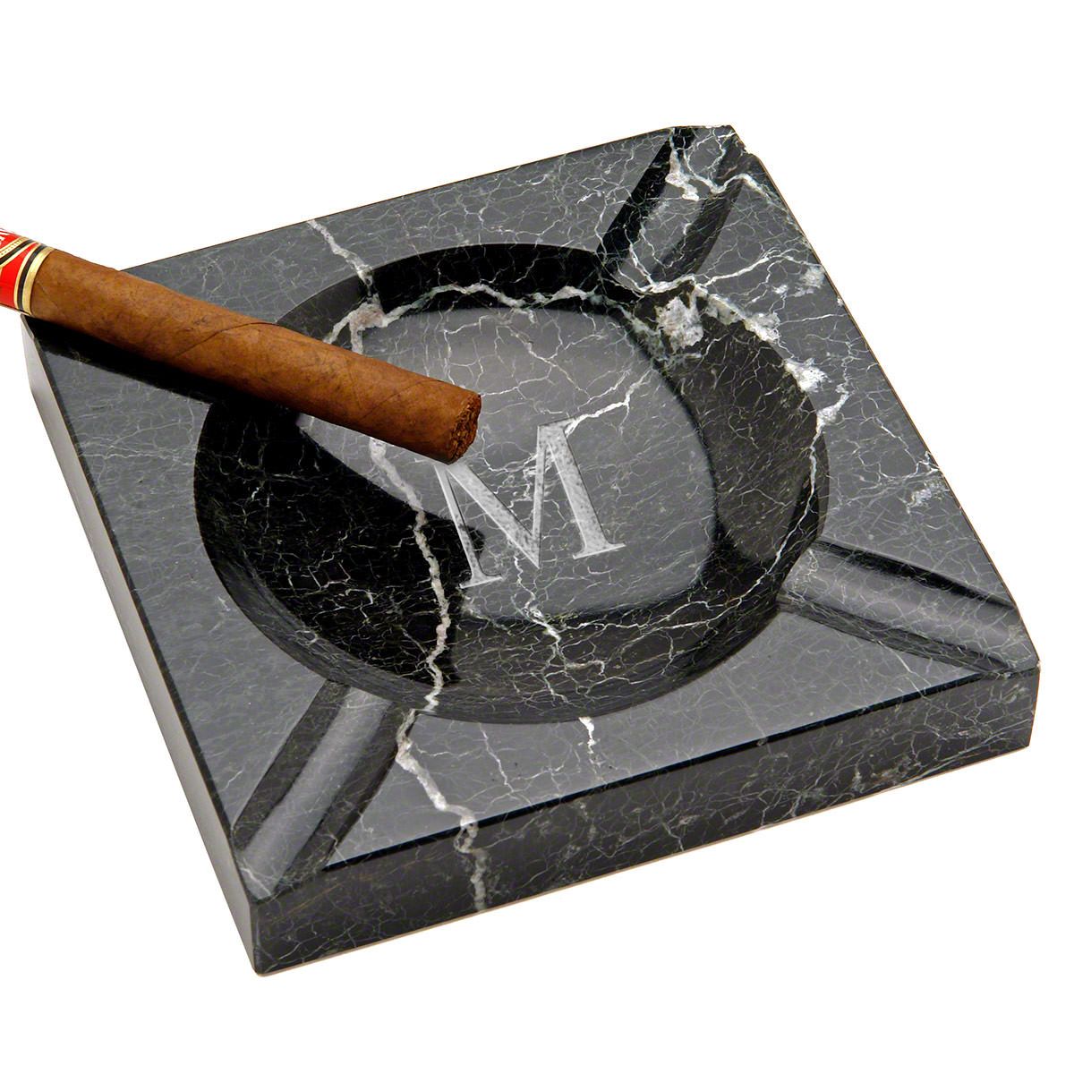 Black Square Marble Cigar Ashtray Indoor / Outdoor (Custom Engraving Available)