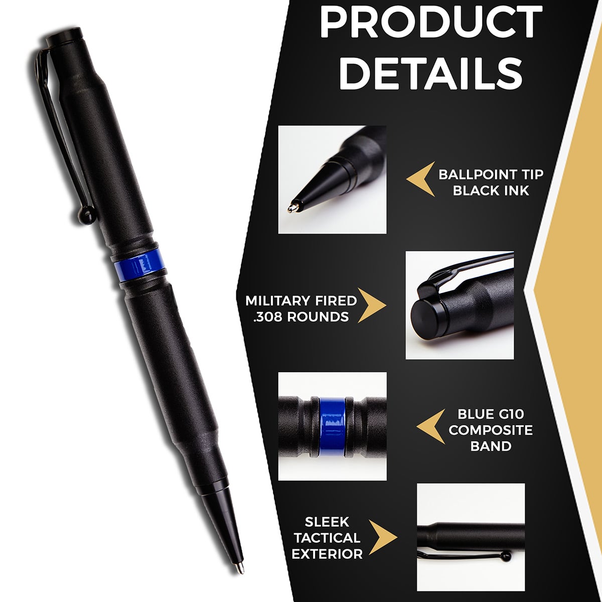 Custom .308 Bullet Pen with Thin Blue Line - Law Enforcement