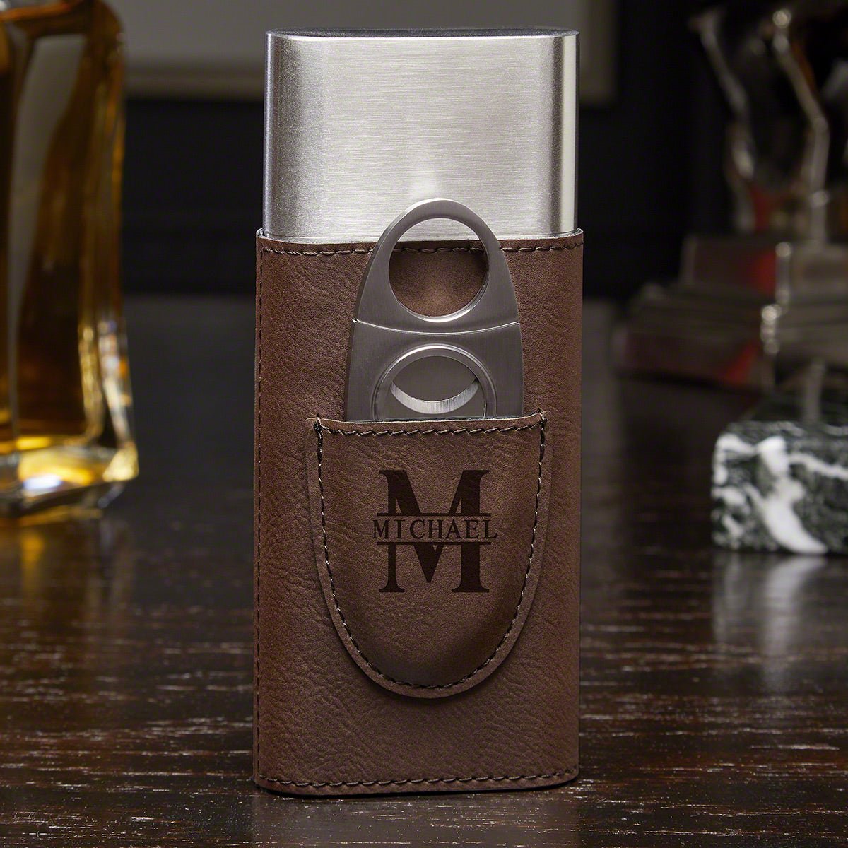 Brown Leatherette Personalized Cigar Case