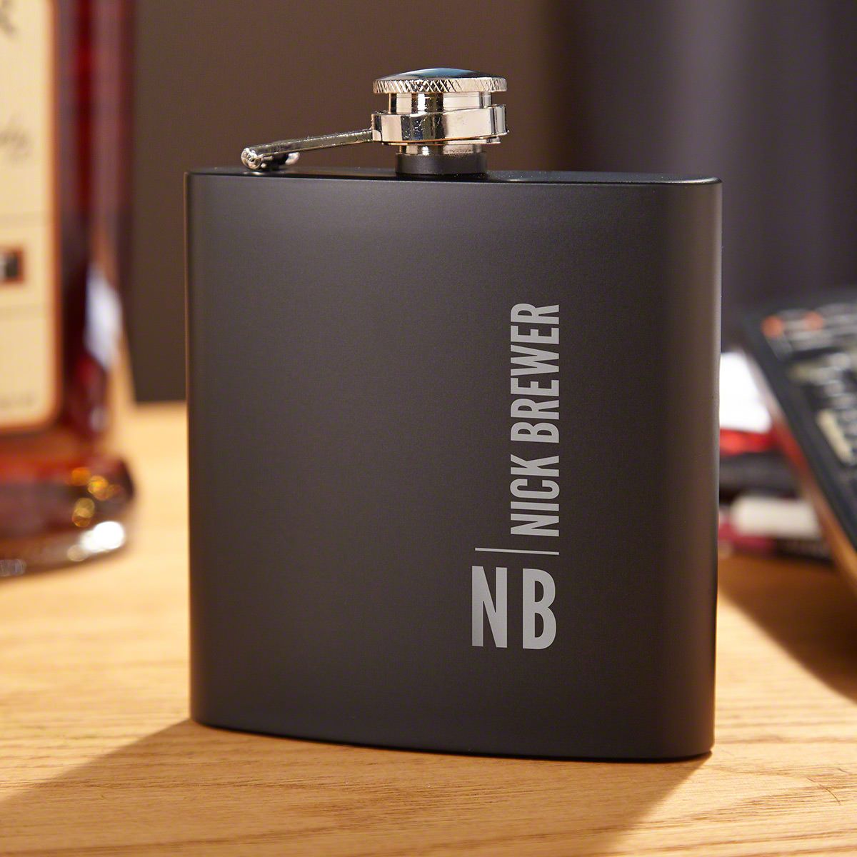 Calvin Personalized Black Flask