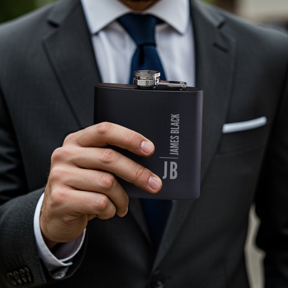 Calvin Personalized Black Flask