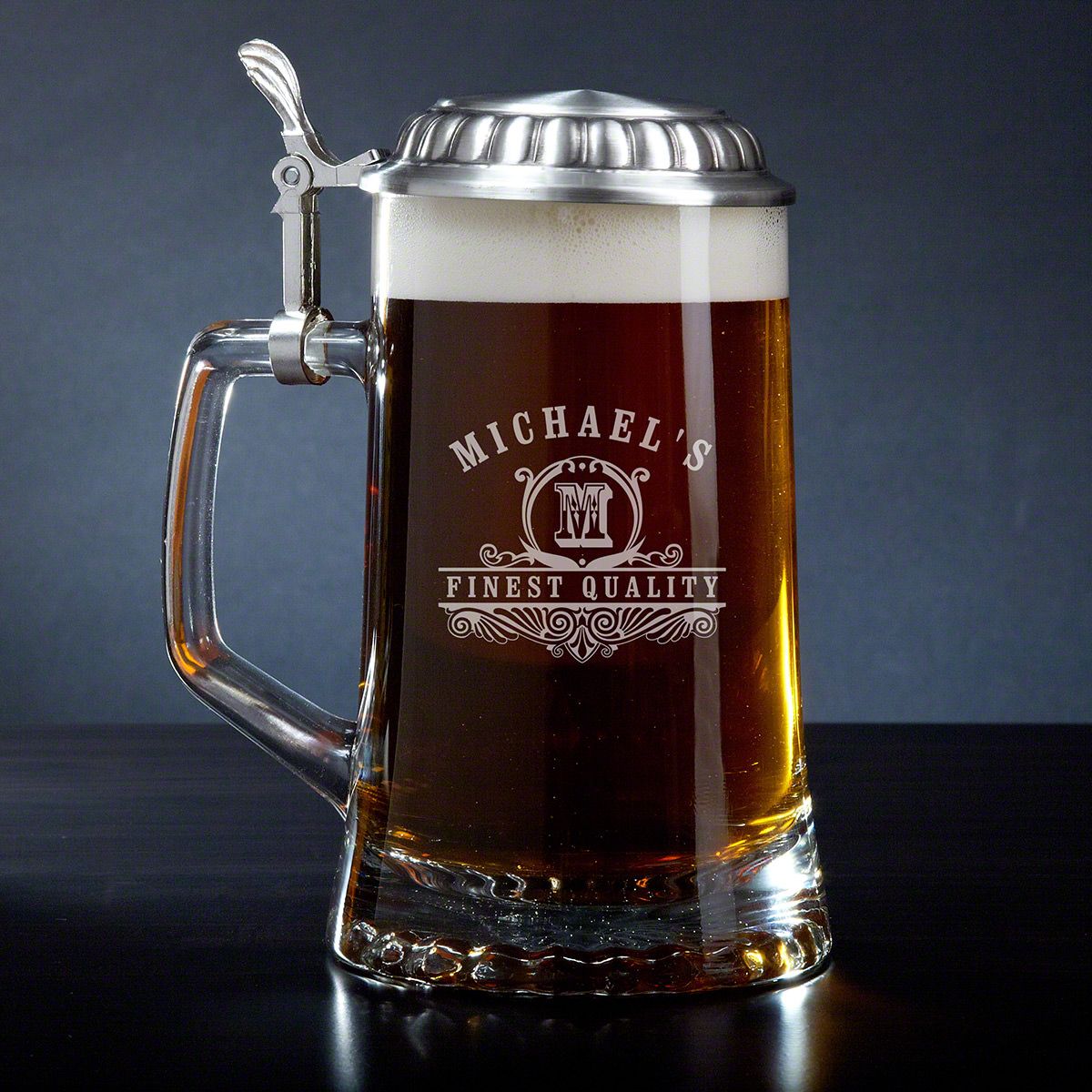 Personalized Beer Stein with Pewter Lid