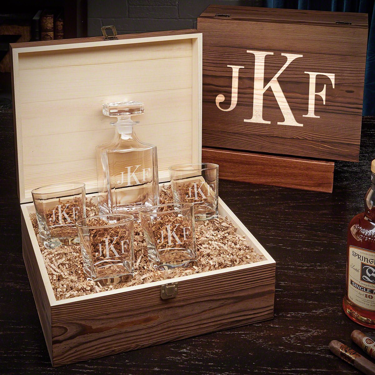 Carson Decanter Personalized Whiskey Gift Set with Square Rocks Glasses